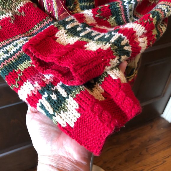 Vintage Tiara Petites Size PM Red Cardigan Sweater 2000 Teddy Bear Fair Isle - Picture 7 of 13